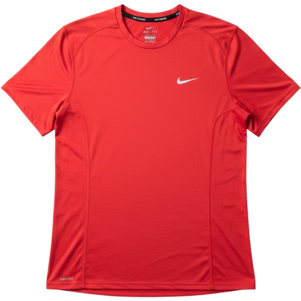 Nike Mens Running Shirt Medium Red Dri-FIT Short Sleeve Athletic Training Tee